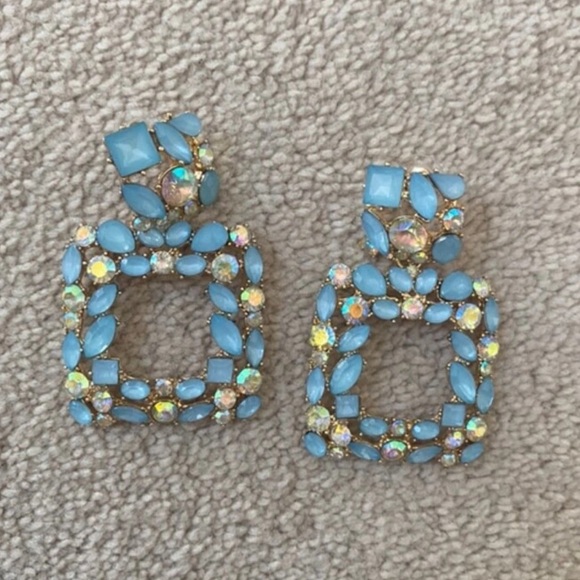 Blue Rhinestone Statement Earrings - Picture 5 of 5